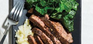 sous vide steak with greens