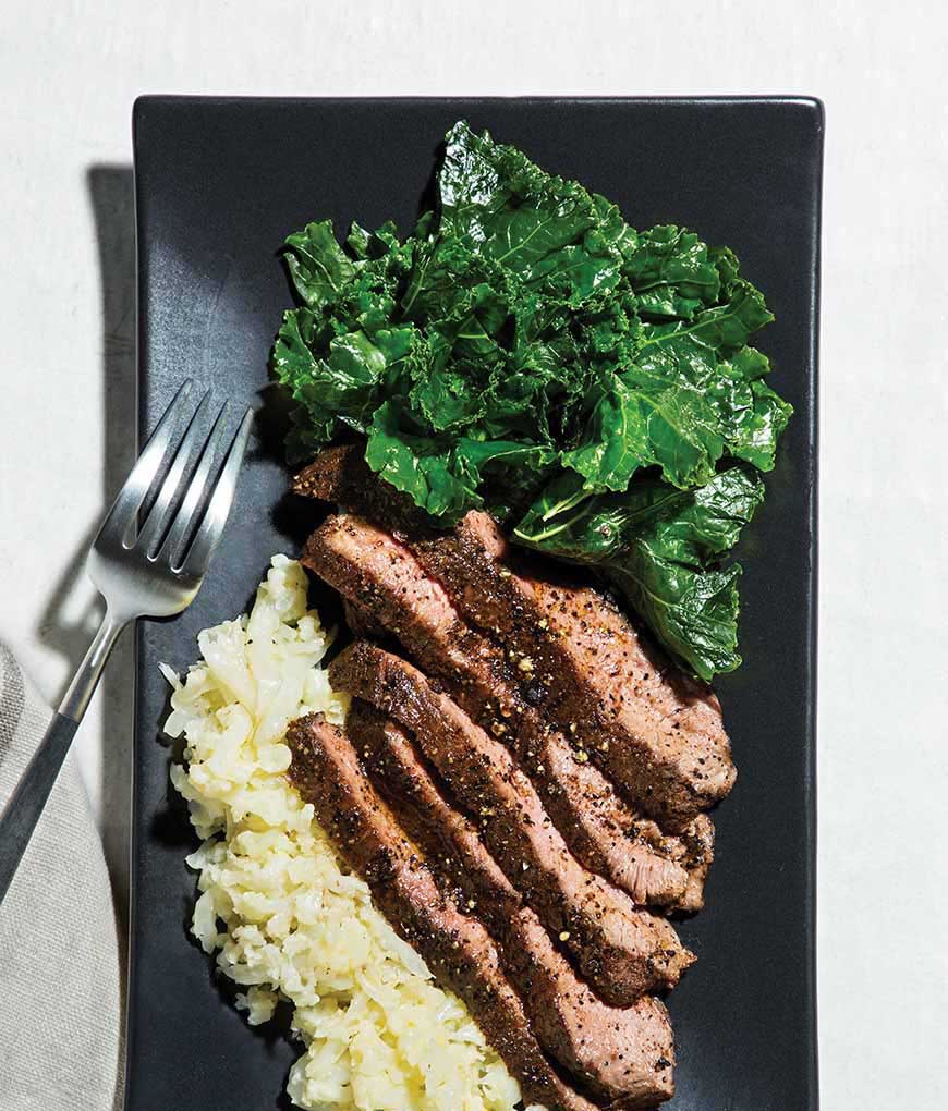 sous vide steak with greens