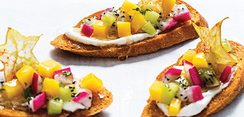 Compressed Exotic Fruit Bruschetta