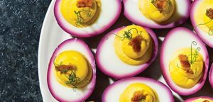 deviled sous vide eggs on plate