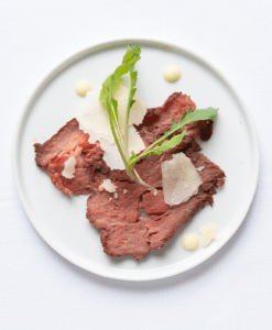 Sous vide sirloin carpaccio served at the Embassy of France during the International Sous Vide Day 2019 event on January 26, 2019. 