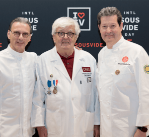 Chef Marc Ehrler, Dr. Bruno Goussault, and Cuisine Solutions' Gerard Bertholon